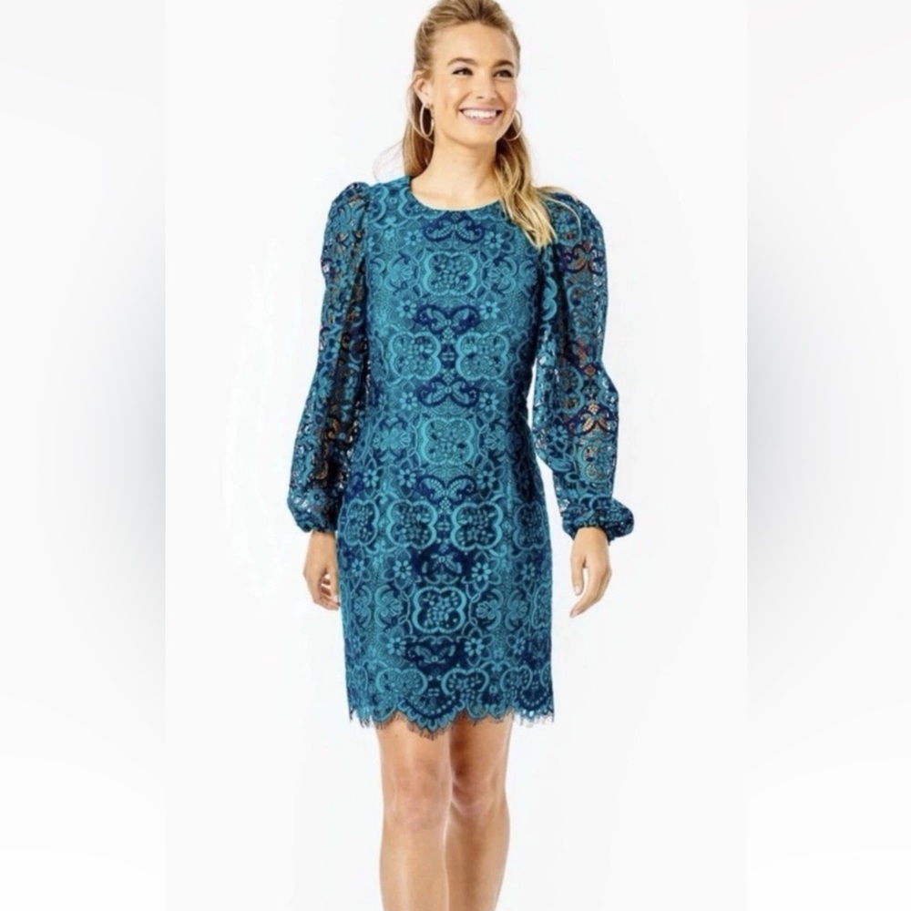 Lilly Pulitzer Georgi Lace Dress Valencia Teal Two Tone Carnival Lace Size 6